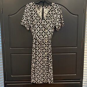 Talbots Black and White Geometric Midi Dress